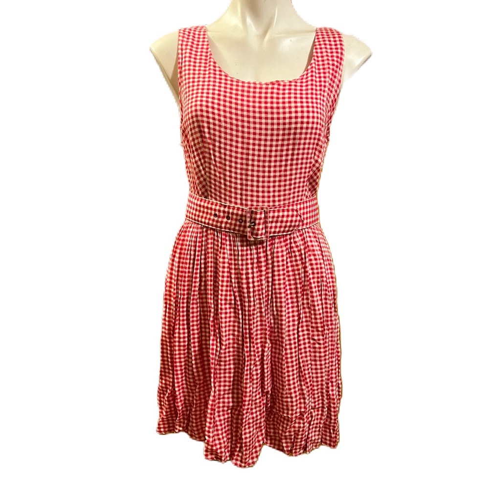 Vintage Jonathan Martin red gingham checkered plaid sleeveless dresss